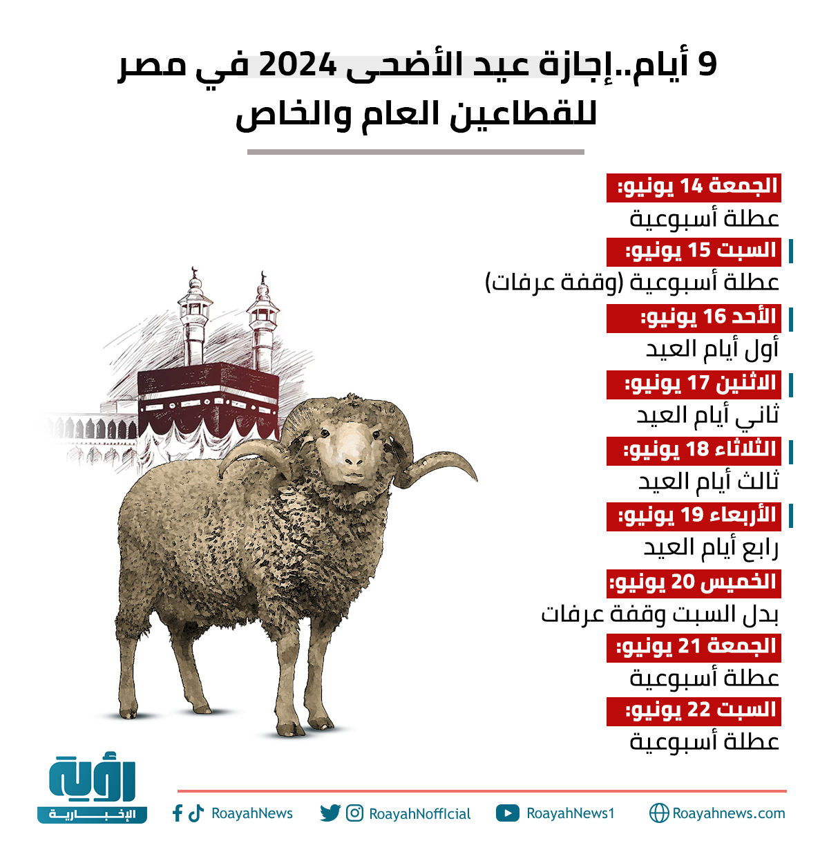 9 أيام.. إجازة عيد الأضحى 2024 في مصر للقطاعين العام والخاص